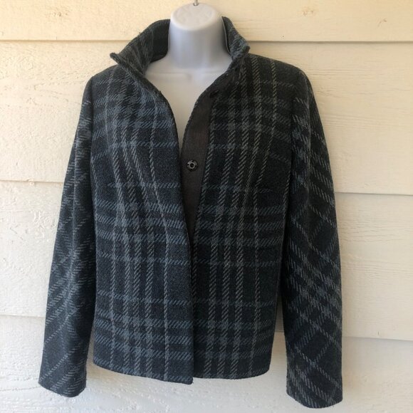 Talbot's Size 6 Blue/Gray Plaid Wool Blend Fully Lined Snap-Up Jacket - Picture 15 of 15